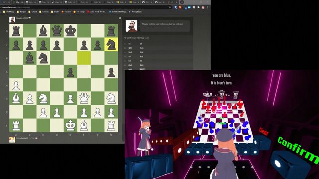 A photo of me playing a game using chess saber