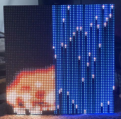 A photo of the badge transitioning between two effects