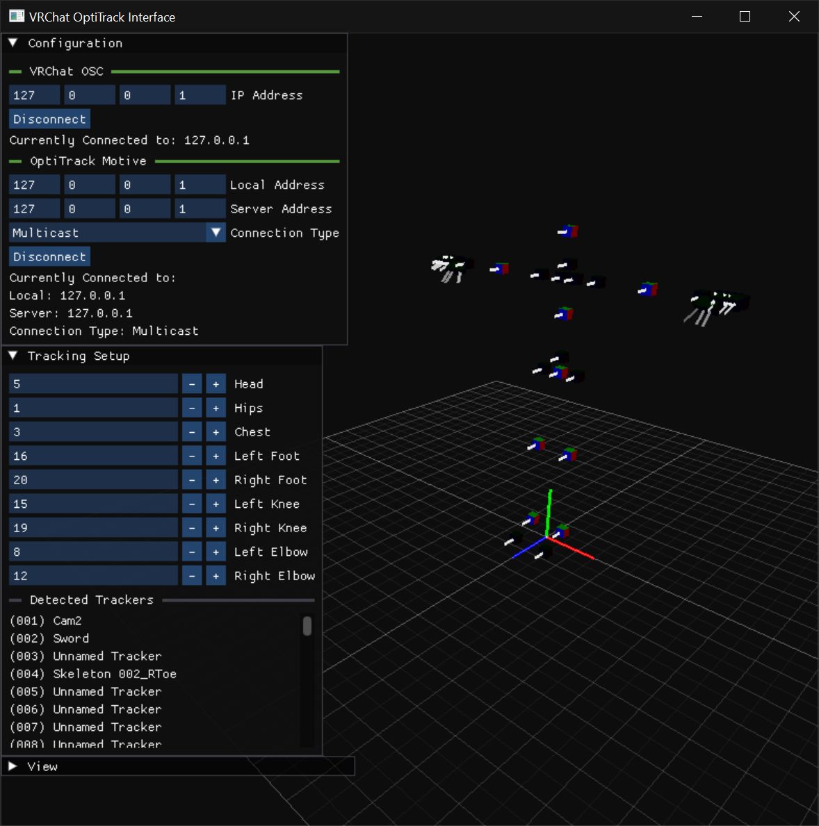 A photo of the OptiTrack interface software in use