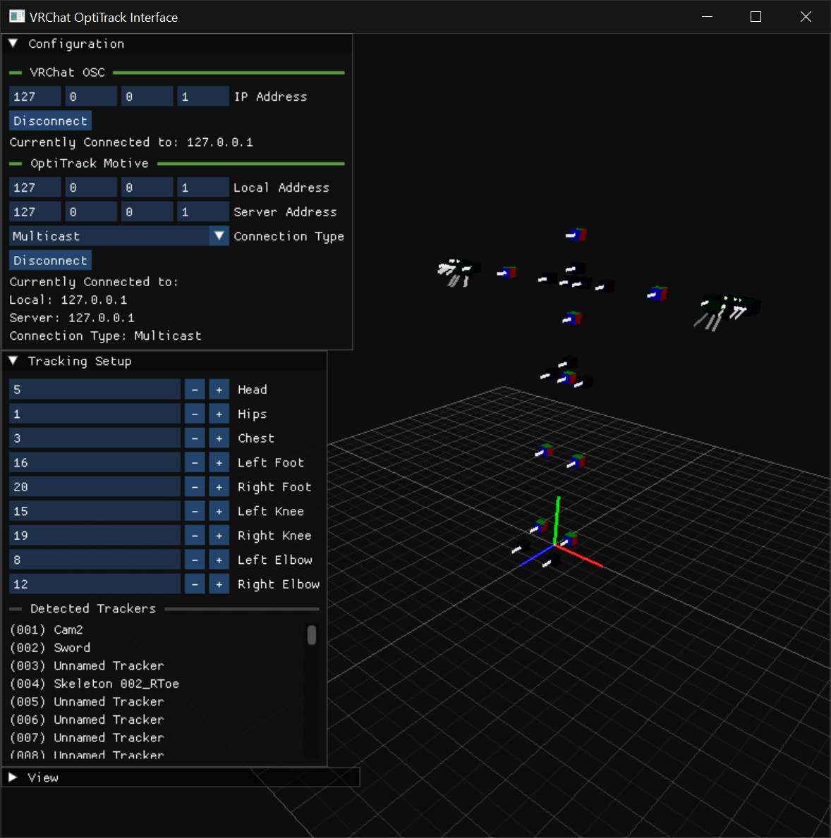 A photo of the OptiTrack interface software in use